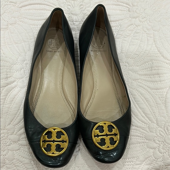 Tory Burch Black and Gold Ballet Flats - Picture 1 of 5